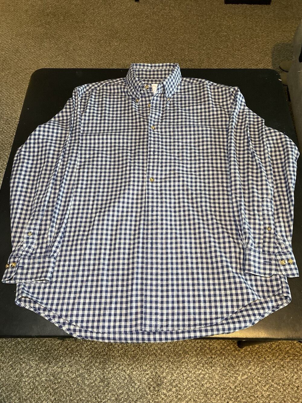 Brooks Brothers Button Down Men L Blue Plaid Excellent Madison Cotton